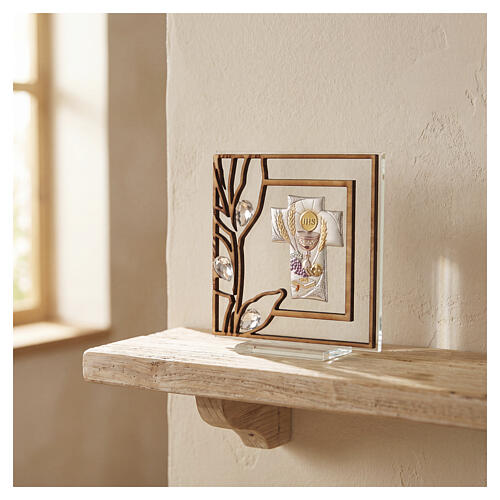 Quadro Prima Comunione vetro e bilaminato Royal con croce 10x10 cm  2