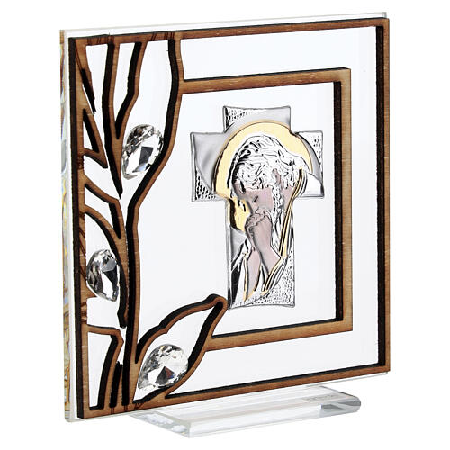 Quadretto vetro Royal bilaminato argento Cristo preghiera 10x10 cm 3