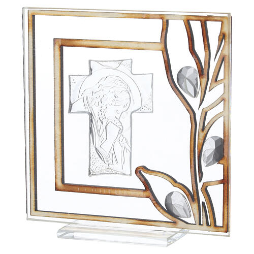 Quadretto vetro Royal bilaminato argento Cristo preghiera 10x10 cm 4