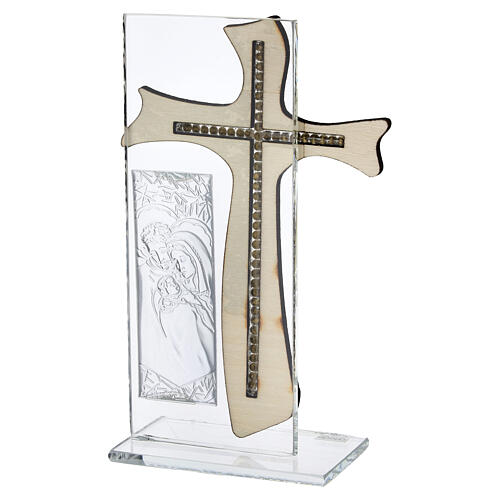 Sacra Famiglia in bilaminato su vetro con crocifisso stilizzato 10x7 cm 4