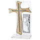 Sacra Famiglia in bilaminato su vetro con crocifisso stilizzato 10x7 cm s1