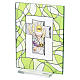 Quadretto verde vetro decoro bilaminato croce Prima Comunione 10x7 cm s1