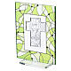 Quadretto verde vetro decoro bilaminato croce Prima Comunione 10x7 cm s4