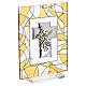 Quadretto bilaminato croce Angelo Custode 10x7 cm vetro decoro arancione s3