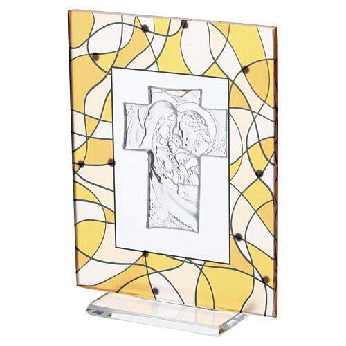 Quadro vetro 10x7 cm Sacra Famiglia bilaminato argento decoro arancione 4