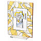 Quadro vetro 10x7 cm Sacra Famiglia bilaminato argento decoro arancione s1