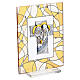 Quadro vetro 10x7 cm Sacra Famiglia bilaminato argento decoro arancione s3