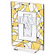 Quadro vetro 10x7 cm Sacra Famiglia bilaminato argento decoro arancione s4
