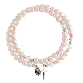 Spiralenförmiges Rosenkranz-Armband mit rosa Glasperlen