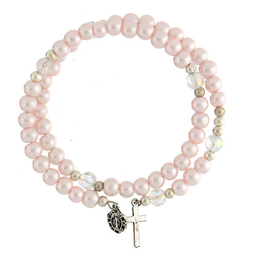 Spiralenförmiges Rosenkranz-Armband mit rosa Glasperlen 2