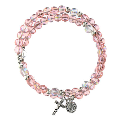 Bracciale rosario vetro molla rosa 1
