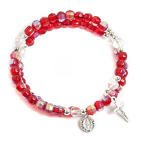Spiralenförmiges Rosenkranz-Armband mit roten Glasperlen