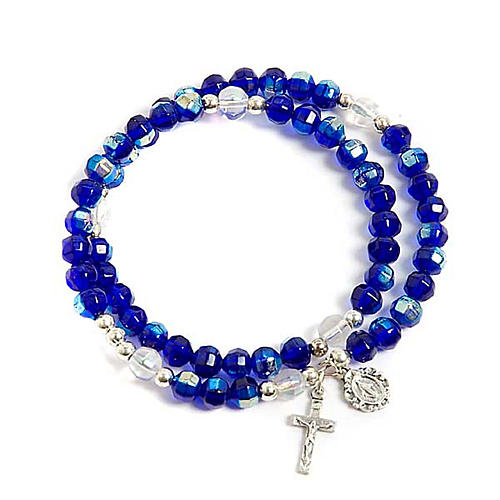 Spiralenförmiges Rosenkranz-Armband mit blauen Glasperlen 1