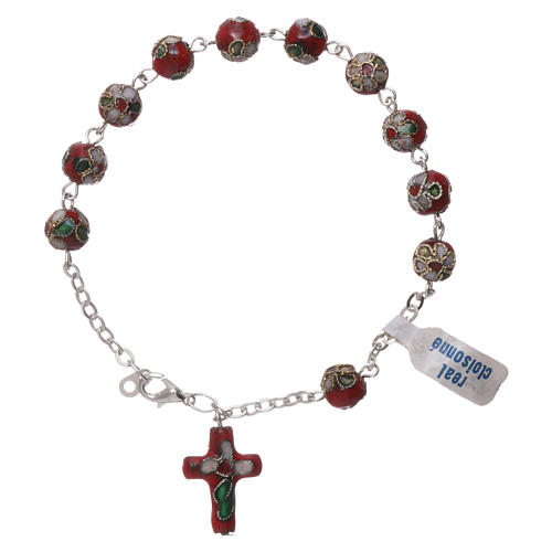 Red cloisonnè rosary bracelet 1