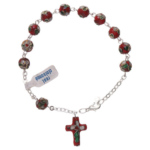 Red cloisonnè rosary bracelet 2