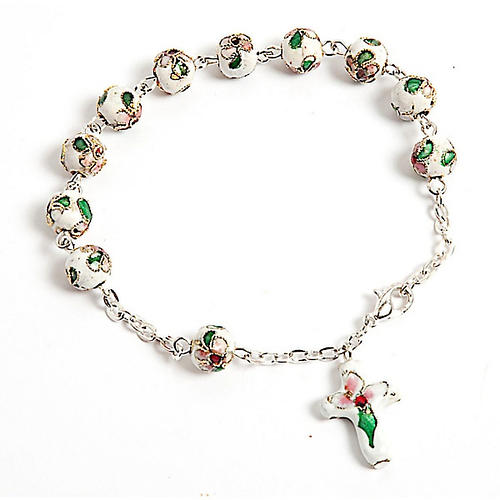 White cloisonnè rosary bracelet 8mm 1