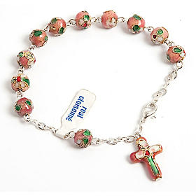 Pink cloisonnè rosary bracelet