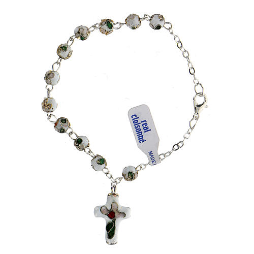 White cloisonnè rosary bracelet 6mm 1