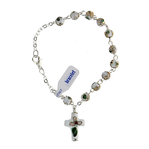 White cloisonnè rosary bracelet 6mm 2