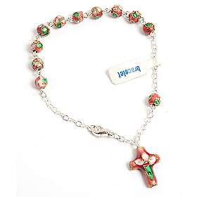 Pink cloisonnè rosary bracelet
