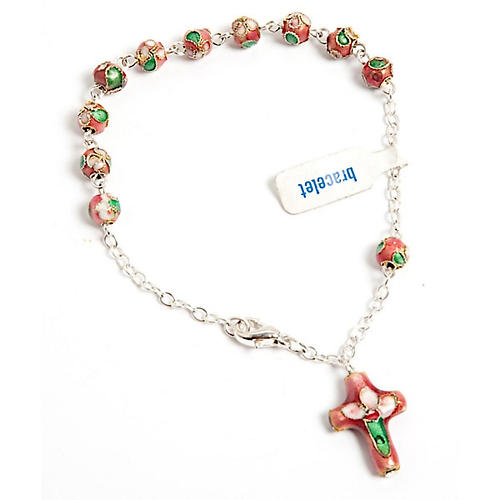 Pink cloisonnè rosary bracelet 1