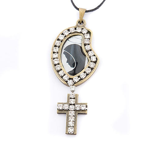Croix pendentif, image Vierge, paillettes 1