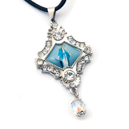 Pendant with image of Mother Mary, pearls and strass 6