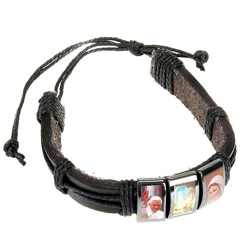 Multi-image hematite and leather bracelet 1