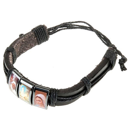 Multi-image hematite and leather bracelet 3