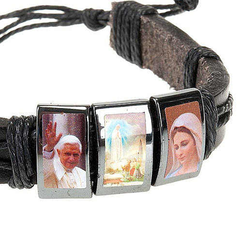 Multi-image hematite and leather bracelet 4
