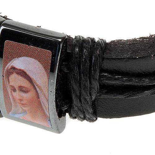 Multi-image hematite and leather bracelet 2
