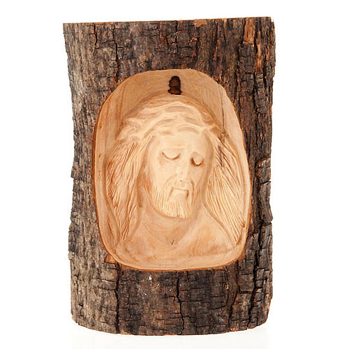 Flachrelief Christis Gesicht Augen zu aus Holz 1