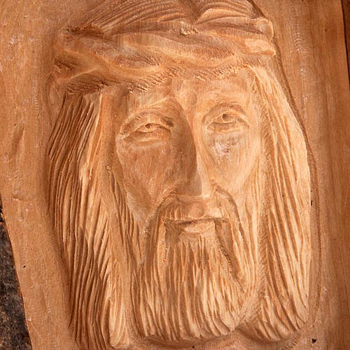 Wooden bas-relief, face of Christ with open eyes 4