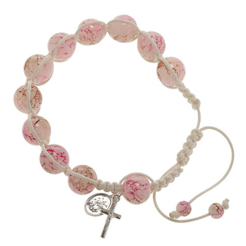 Pulsera rosario decena de perlitas rosadas y cordón 1