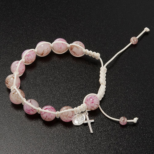 Pulsera rosario decena de perlitas rosadas y cordón 2