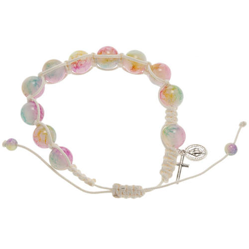 Pulsera rosario decena de perlitas multicolor y cordón 1