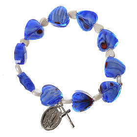 Bransoletka dziesiątka różańca elestyczna, kryształki niebieskie, serce, 12 X 12mm