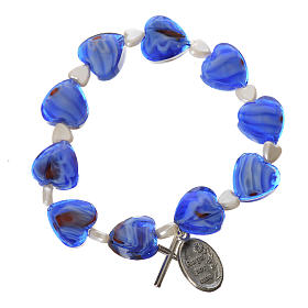Bransoletka dziesiątka różańca elestyczna, kryształki niebieskie, serce, 12 X 12mm