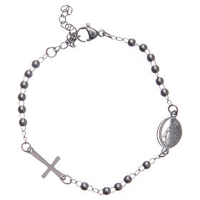 Leather rosary bracelet silver colour 316L stainless steel
