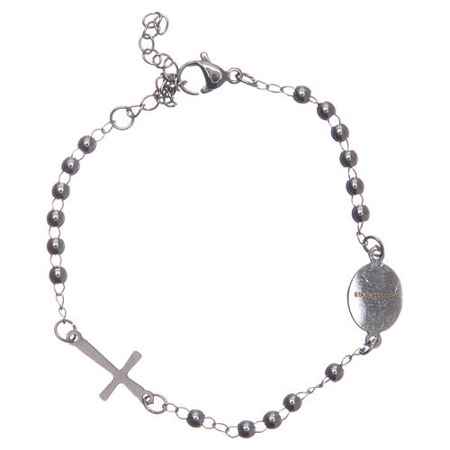 Leather rosary bracelet silver colour 316L stainless steel 2
