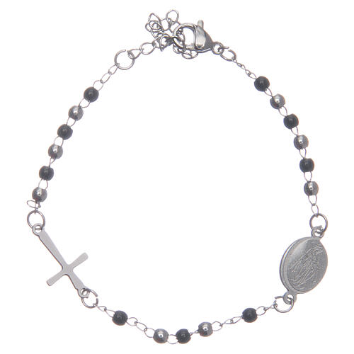 Armband mit Rosenkranz aus rostfreiem Stahl 316L, silber/ schwarz 1