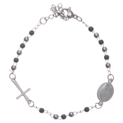 Bracelet chapelet classique silver noir acier 316L 1