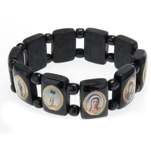 Bracelet élastique images pieuses noir Vierge Marie 1