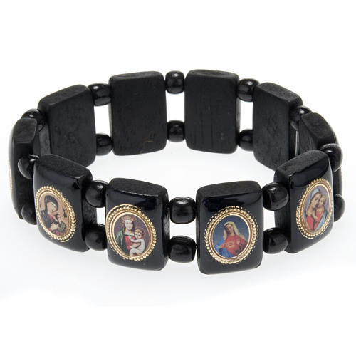 Bracelet élastique images pieuses noir Vierge Marie 2