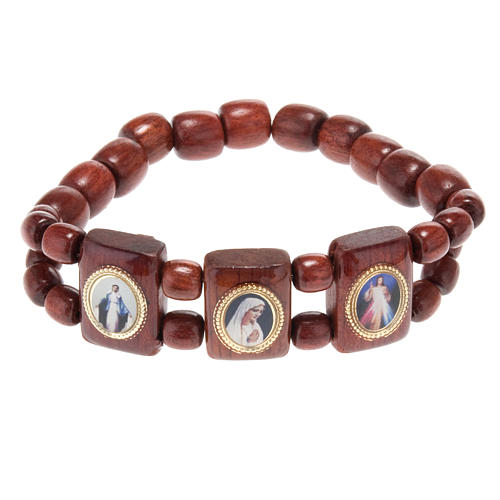 Multi-image brown wood bracelet with Virgin Lady 1