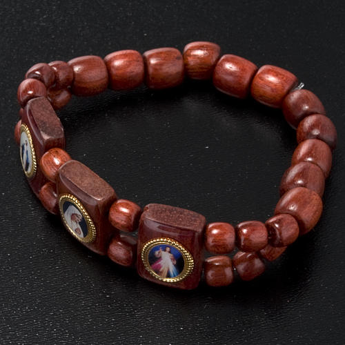 Multi-image brown wood bracelet with Virgin Lady 2