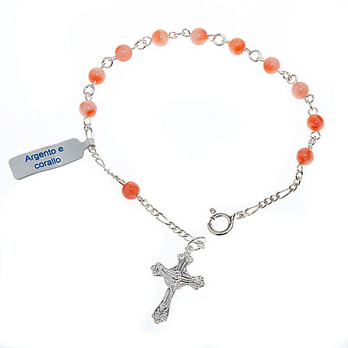 Silver bracelet and coral beads 1