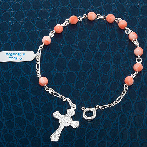 Silver bracelet and coral beads 4