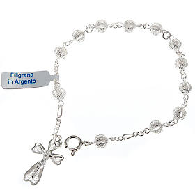 Silver decade bracelet with silver filigree cross