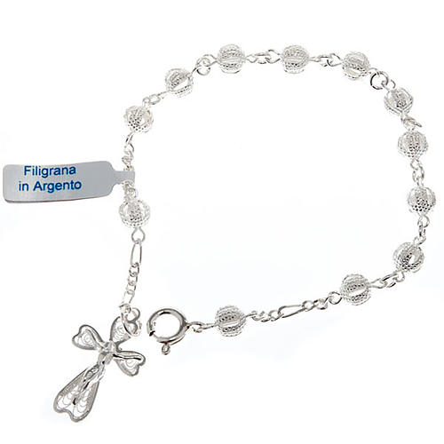 Silver decade bracelet with silver filigree cross 1